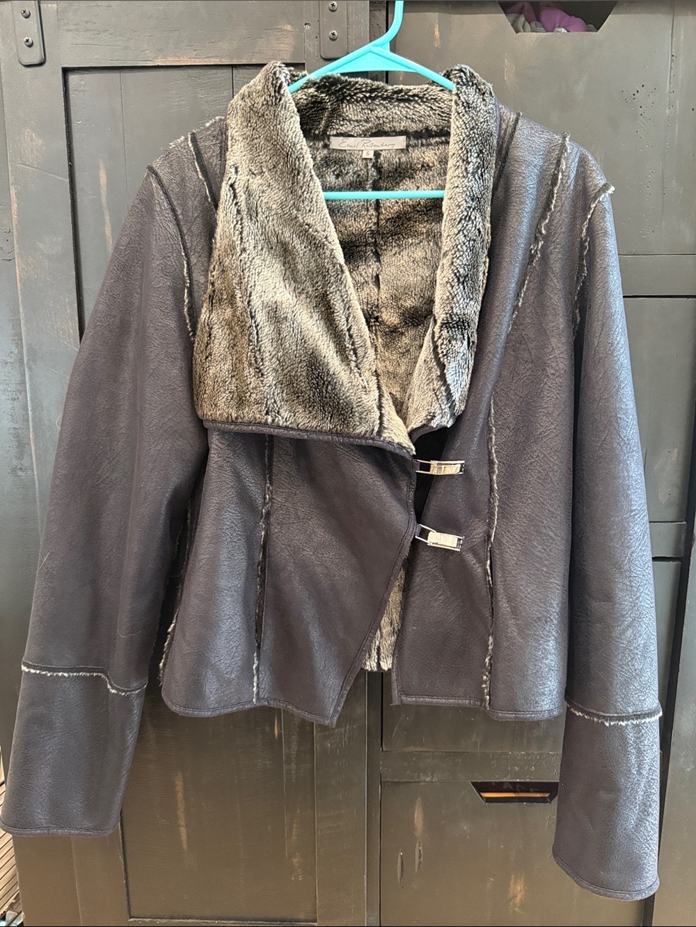 Women's Faux-Shearling Leather Jacket - Gray